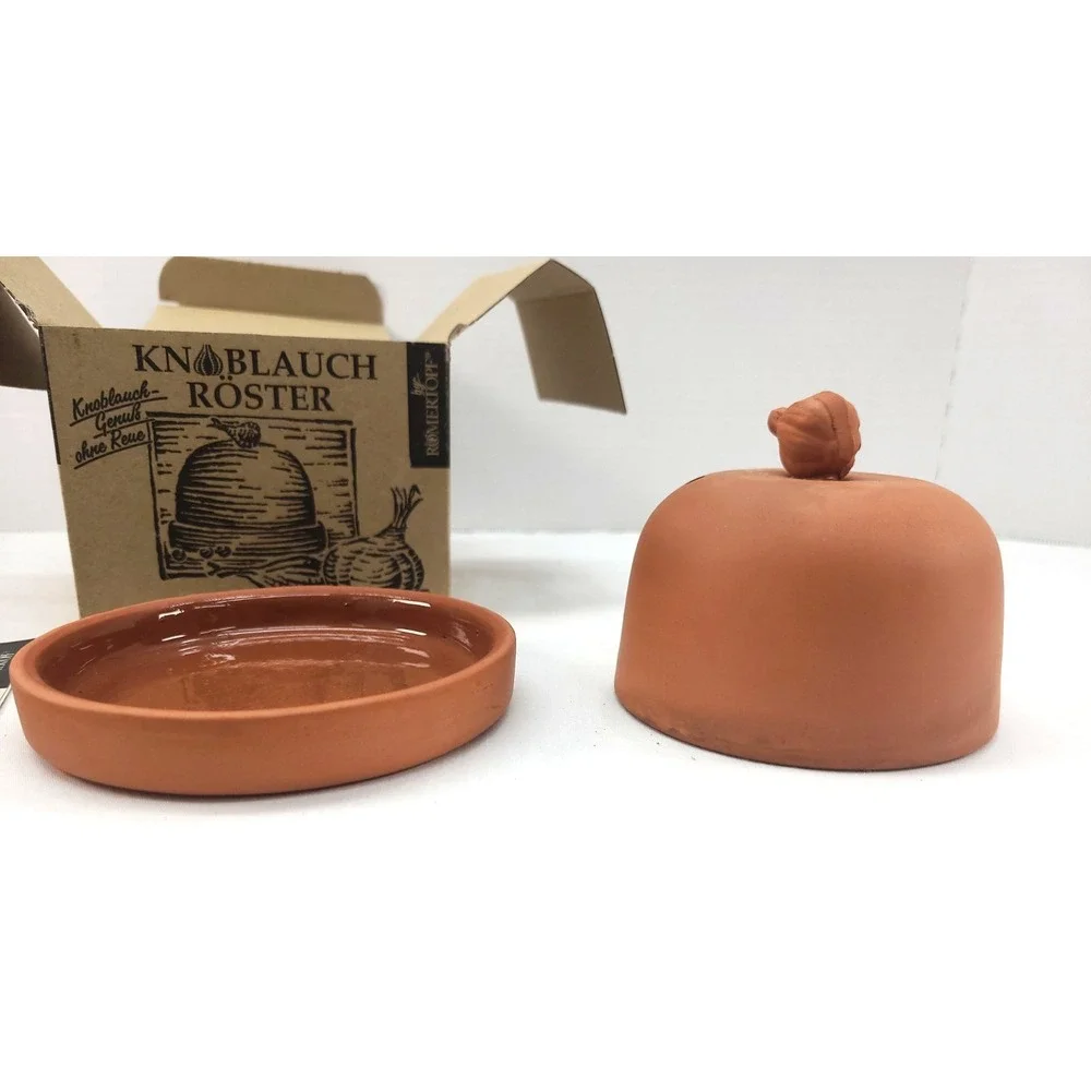 Terracotta Clay Garlic Roaster Baker by Romertopf #30009 w/ Recipes Booklet